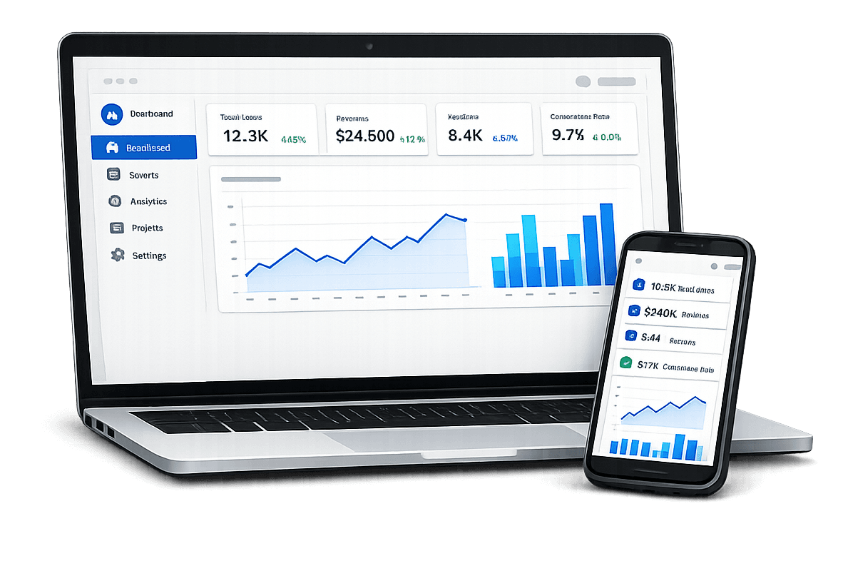 Example SaaS dashboard built by Smit Parekh — desktop and mobile
